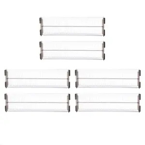 6-piece adjustable drawer dividers, freely extendable to fit various drawers. Ideal for clothing, kitchen and office storage. Made of sturdy durable material, keeping items neatly organized and saving space efficiently.