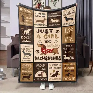 Super Soft Cute Dachshund Prints Flannel Printed  Blanket Soft Funny Throw Blanket Cozy Lightweight Plush Portable Cover Blanket For Sofa,Warm Gift For Birthday,Christmas,Multiple Blankets