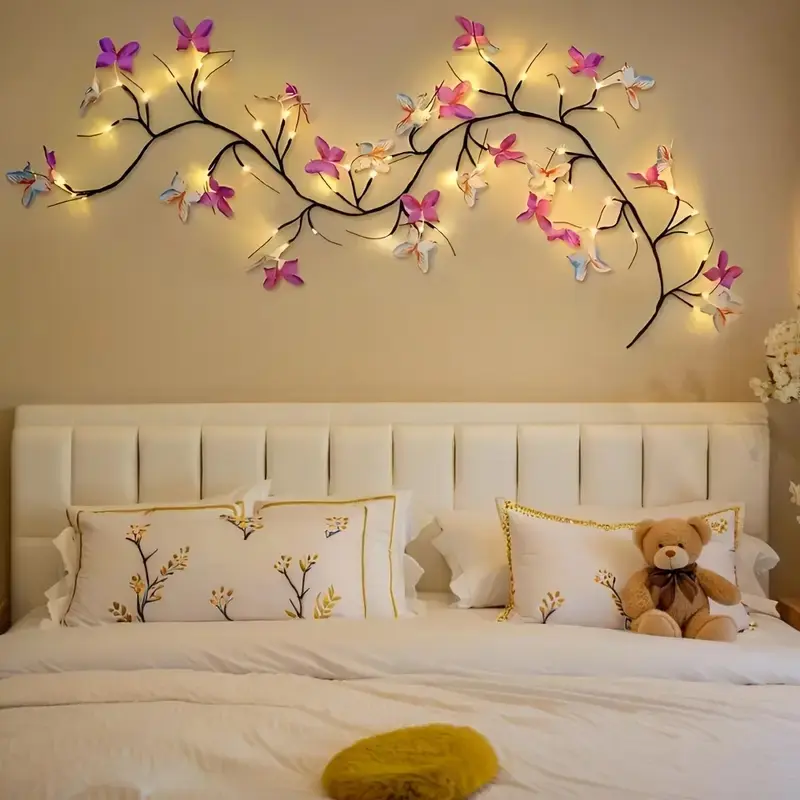 Blue Butterfly Vine Branch LED Light, Led Lighted, USB Powered, 8 Lighting Modes, Artificial Tree Branches with Warm LED Lights, Led Home Decor, Led Decoration, Decorative Led Lights