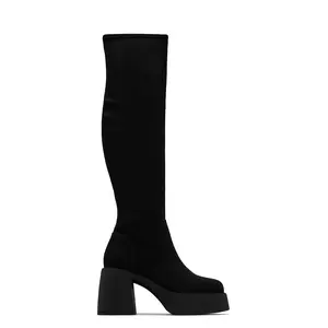 Reezy Over The Knee Platform Block Heel Boots - Black