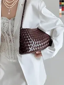 Luxury Crossbody Shoulder Bag, Handwoven Leather Design, Versatile French Vacation Style, Includes Inner Pouch, 18 Color Options