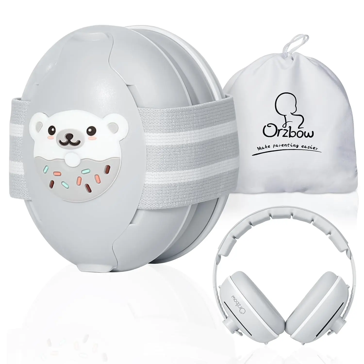 2-in-1 Baby Ear Protection  Babies Infant up to 48 Months, Baby Noise Cancelling Headphones with Cute Bear Design, Ear Muffs Noise Protection with Non-Slip Band  Airplane Travel Sleep, Gray