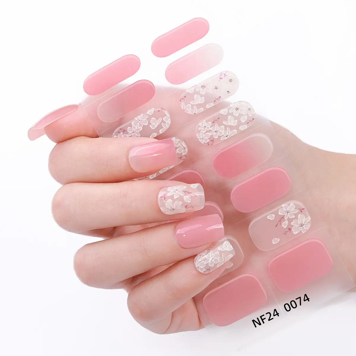 16 Tips Spring Sakura Flower Nails Gel Nail Strips, Nail Art Stickers, Nail Design, Gradient Self-Adhesive Full Set, UV Lamp Required, Easy Apply and Remove, DIY Nail Art for Women and Girls, Nail Decoration, Decorative Nails
