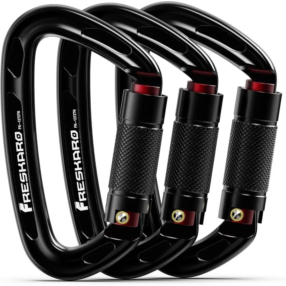 UIAA Certified 25KN Auto Locking Climbing Carabiner Clips, Twist Lock, and Heavy Duty Carabiners for Rock Climbing, Rappelling, and Mountaineering, D Shaped
