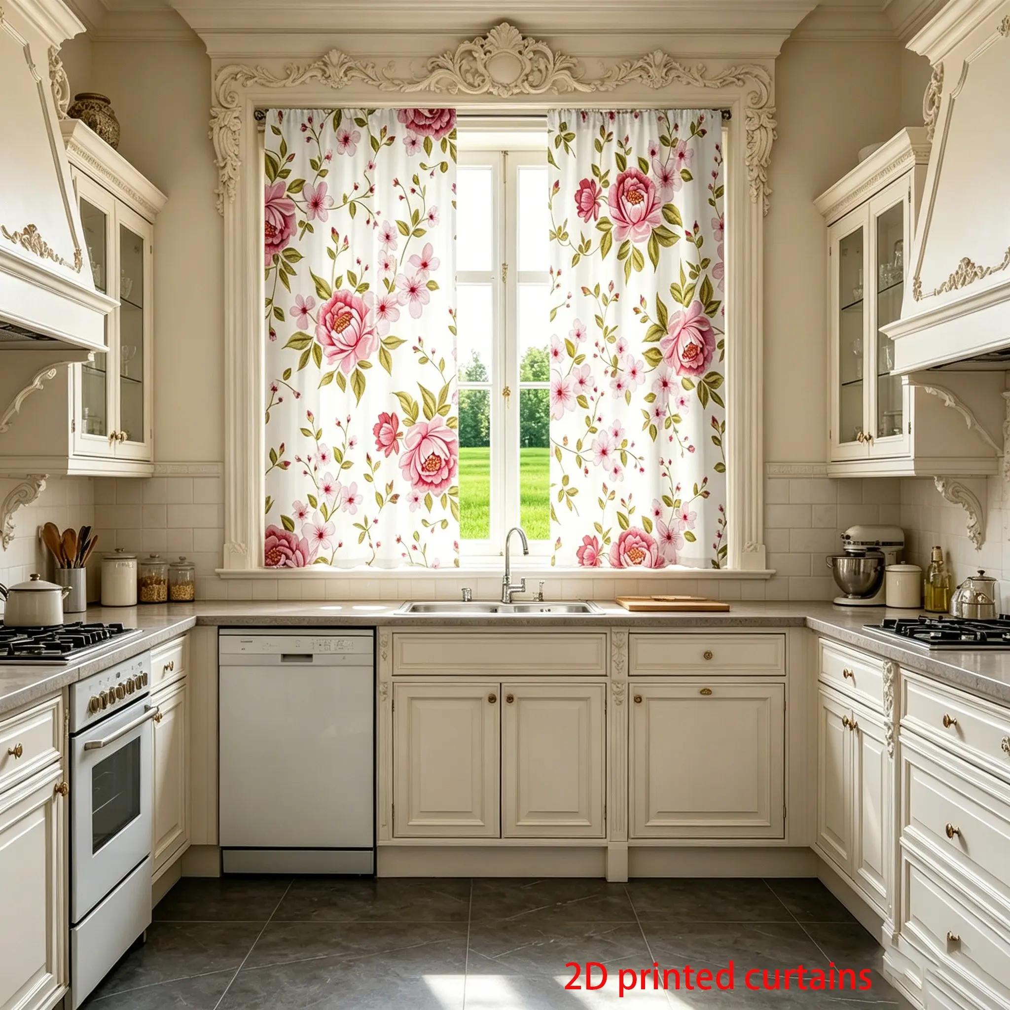 2-piece set of semi blackout curtains - made of polyester, featuring natural landscapes and floral patterns, perfect for bedroom and living room decoration, and year-round home decor