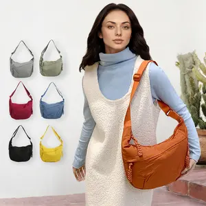 Unisex Classic Dumpling Shoulder Bag Solid Color Satchel with Zipper for Travel and Daily