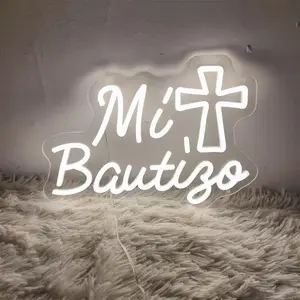 Mi Bautizo LED Neon Sign - Handmade-Look Fluorescent LED Lights with Laser-Cut Silicone Tubes, Ideal for Children’s Birthday Wall Decor, Living Room Indoor Lighting, Kids’ Gifts summerwins