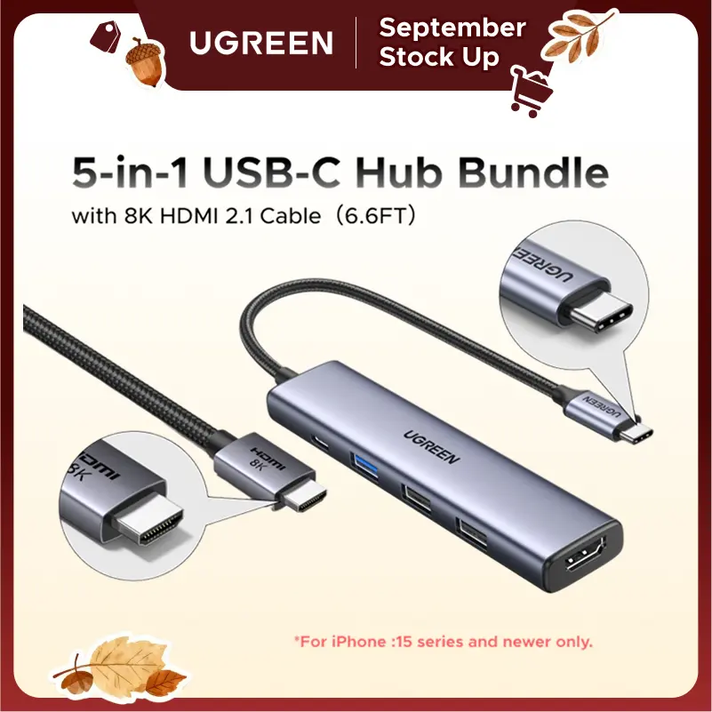 UGREEN USB C Hub 5 in 1 Multiport Adapter（HDMI Cable Not Included) Revodok 105 4K HDMI, 100W Power Delivery, 3 USB-A Data Ports, USB C Dongle for MacBook Pro/Air, iPad Pro, iMac, iPhone 16 Pro/Pro Max, XPS, Thinkpad,tiktokshopstockup, Usb