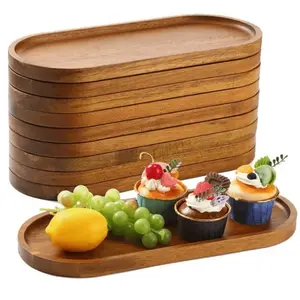 1/2/3pcs Wooden Serving Tray, Oval Divided Plate, Salad Plates, Dinner Plates, Breakfast Snack Cake Nut Fruit Party Picnic Food Display Trays, Kitchen Utensils, Durable