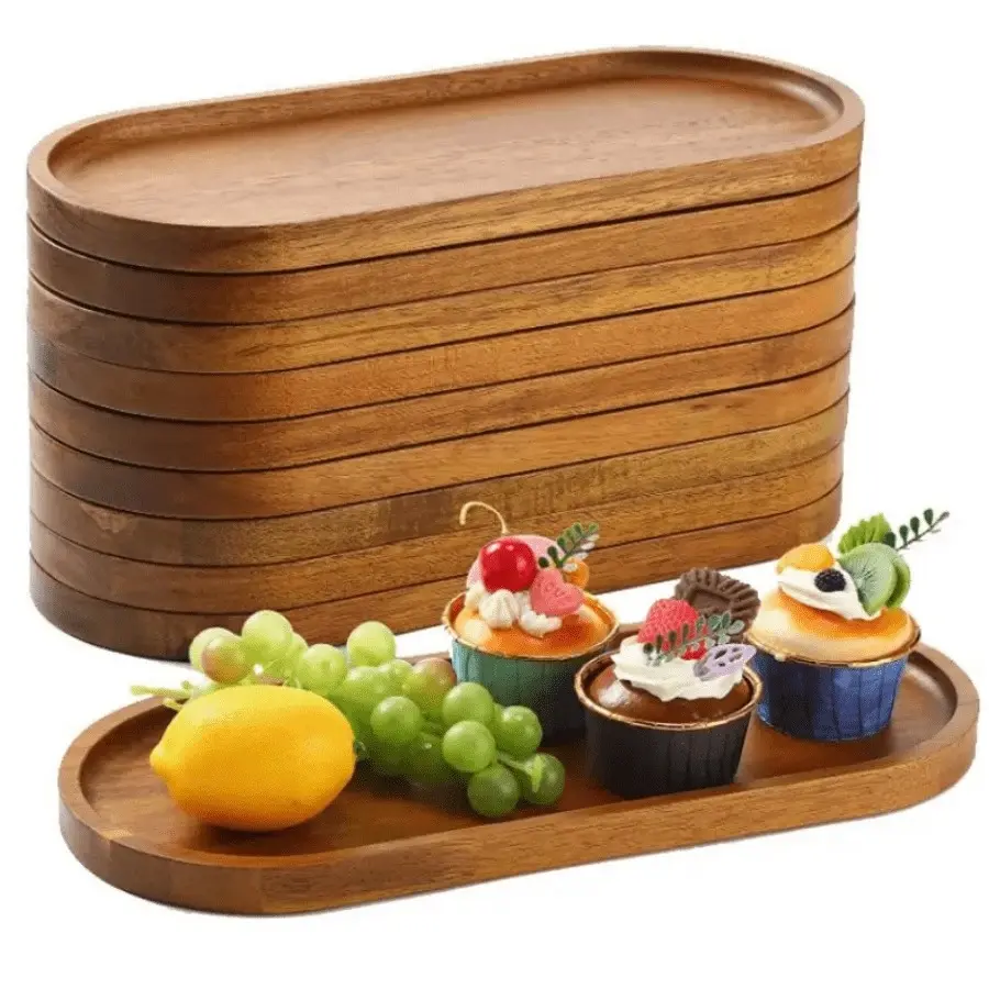 1/2/3pcs Wooden Serving Tray, Oval Divided Plate, Salad Plates, Dinner Plates, Breakfast Snack Cake Nut Fruit Party Picnic Food Display Trays, Trays for Eating, Cream Cheese Platter, Kitchen Utensils, Food Tableware, Durable