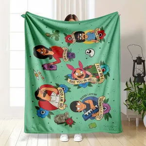 Bob's Burgers Flannel Blanket Traditional Tattoo Art Style Print Belcher Family Louise See You In Hell Tina Gene Linda Characters Soft Warm Fuzzy Throw Perfect for Bedroom Sofa Dorm Funny Gift summerwins
