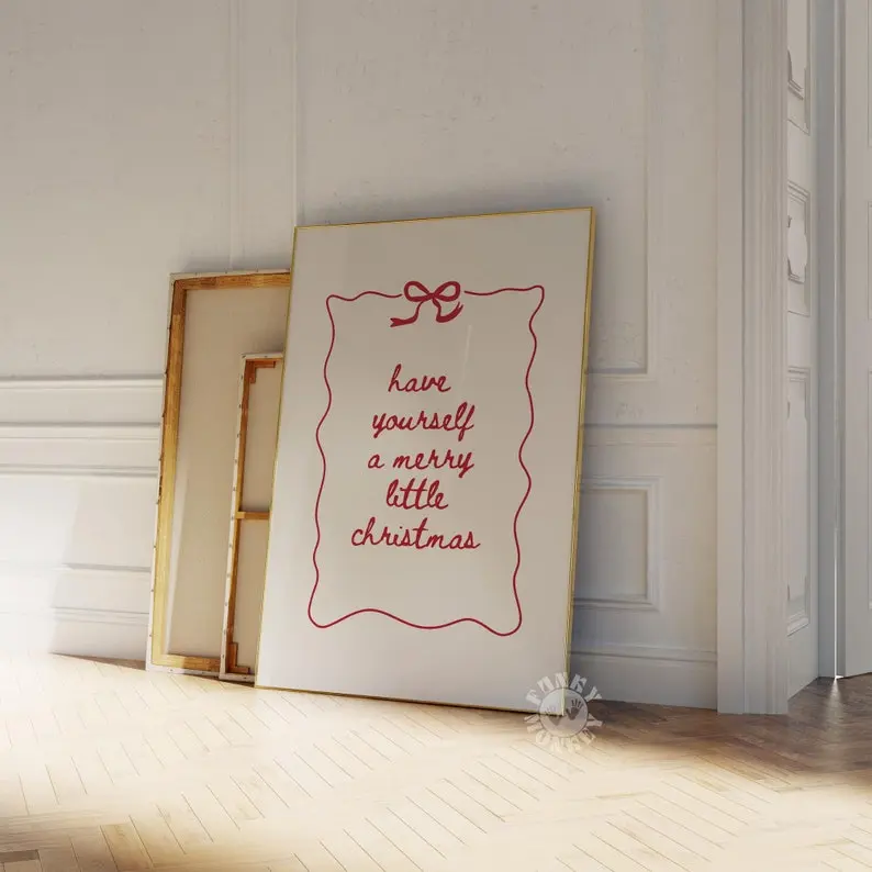 Merry Christmas Print, Trendy Red Holiday Printable Wall Art, Winter Poster, Christmas Sign, Minimalist Printable Art, XMas Coquette Decor Christmas poster  [NO FRAMED]