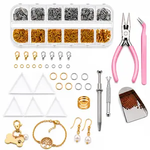 DIY Jewelry Making Kit with Beads, Jump Rings, Lobster Clasps, Jewelry Pliers, Tweezers, Bead Trays for Bracelet Repair, Chain Pieces, Charm Connection, Clasp Replacement