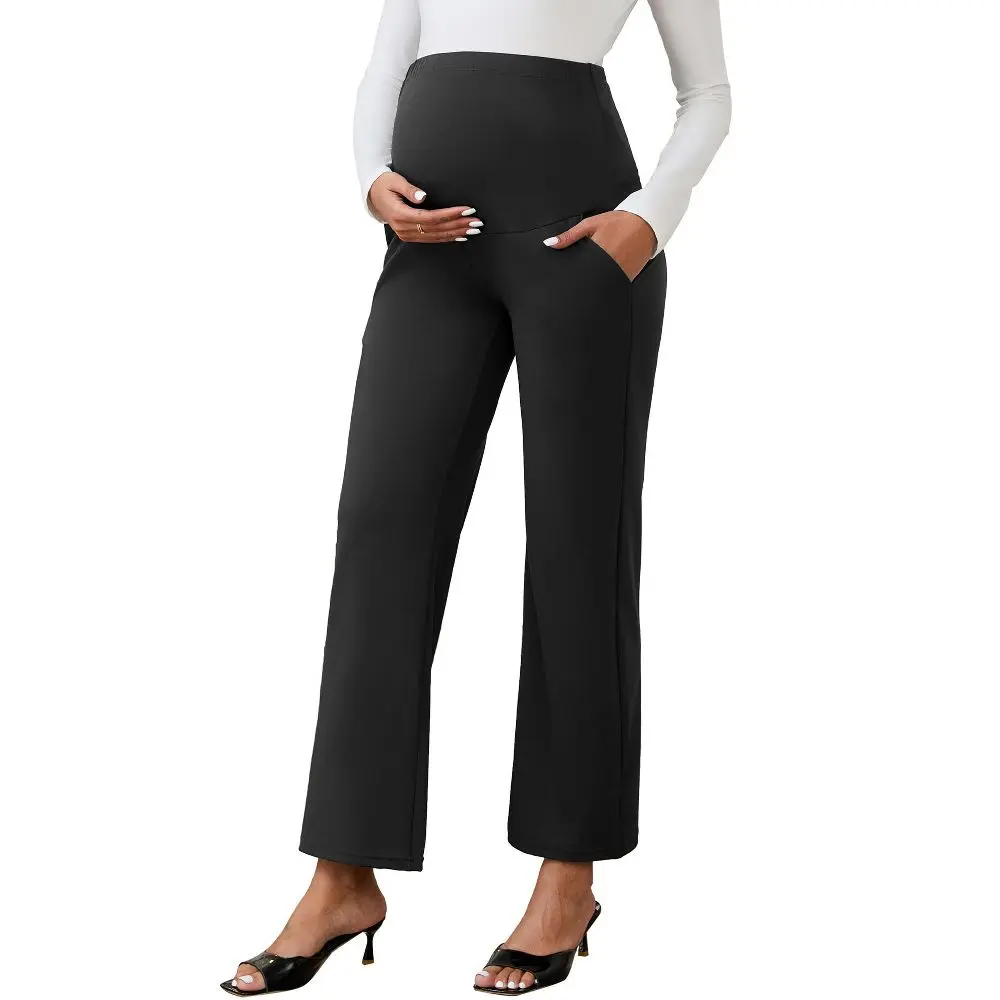 INSPIRE CHIC Women's Maternity Stretch High Waisted Wide Leg Pregnant Palazzo Pants