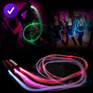 Fiber Optic LED Whip Toy Set, Metal Handle, 7 Color Changes, USB Rechargeable, Flashing Prop for Stage Performance, Includes Battery