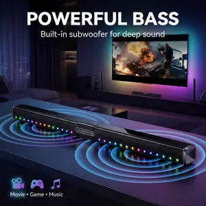 HUICHANG 10-Speaker RGB Soundbar – Wireless Bluetooth 5.3 Slim 34.6” Design, 300W Peak Power, Deep 9D Bass, TWS Stereo, Piano Black Finish, AUX/USB/Coaxial Inputs, Perfect for Home Theater, TV, Gaming & Party Smartphone Audio