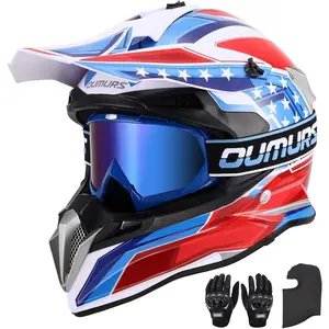 DOT Adult Dirt Bike Helmet with Goggles Gloves & Mask Adjustable Sun Visor Motorcycle Adult ATV Helmet Off-Road Motocross Downhill Moped MX BMX for Unisex Adult-188-Blue Star, M