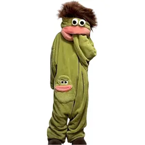 Silly Onesie Green Plush Monster Onesie Pajamas: Goofy, Cozy Full-Body Sleepwear with Soft Fabric and Long Sleeves