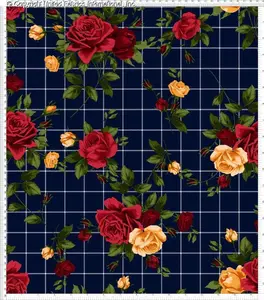 Crepe Techno Printed Leanne Knit Fabric - Stretch Crepe Floral Rose Grid Fabric for Prom Dresses