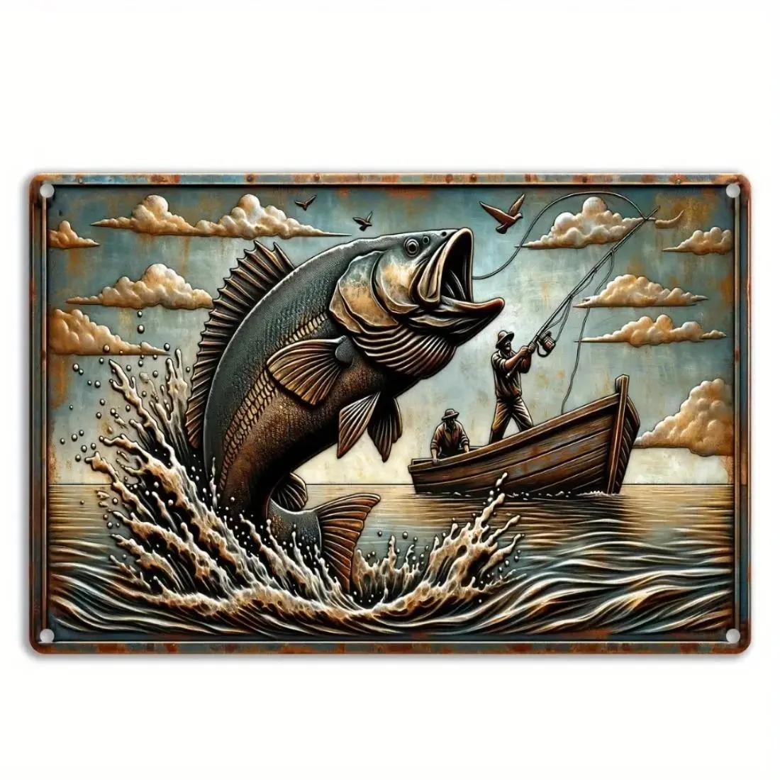 Fishing Themed Metal Sign, Indoor Outdoor Hanging Decor, Wall Art for Home Living Room Bedroom Bar Garage, Home Decor