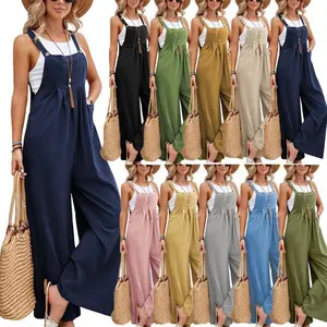 2025 New romper selling mid-waist retro style women's fashion pants project solid color women's casual pants overalls summer outfits