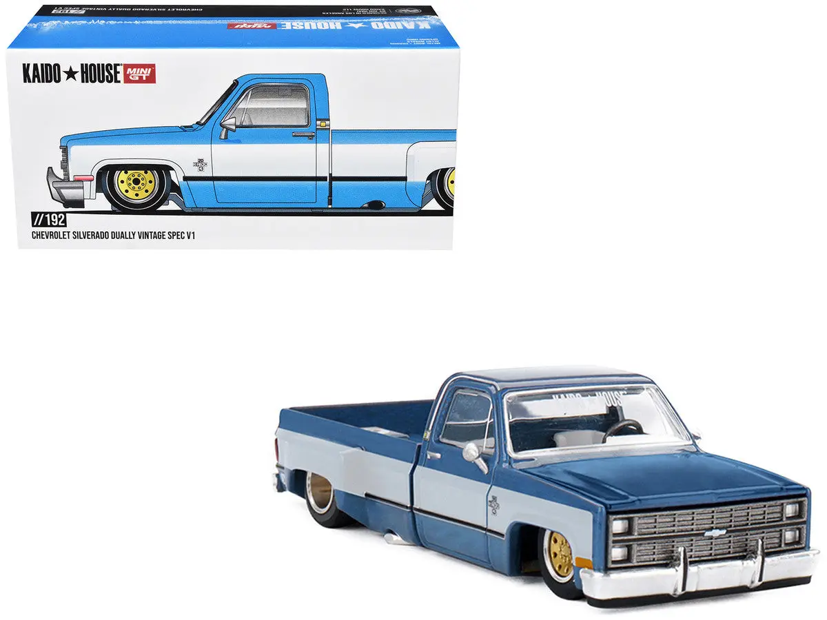 Kaido House x Mini GT Chevrolet Silverado Dually Pickup Truck Vintage Spec V1 Light Blue Metallic w/ White Sides