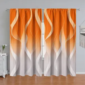 2Pcs Abstract Wave Gradient Curtain, Orange White Modern Art Design, Pole Pocket Style, Semi-Sunshade Polyester Fiber, Decorative Window Panel for Living Room, Bedroom, Balcony, Kitchen, Study, Shower, Anti-Privacy, Home Decor, Home Decoration Curtain.
