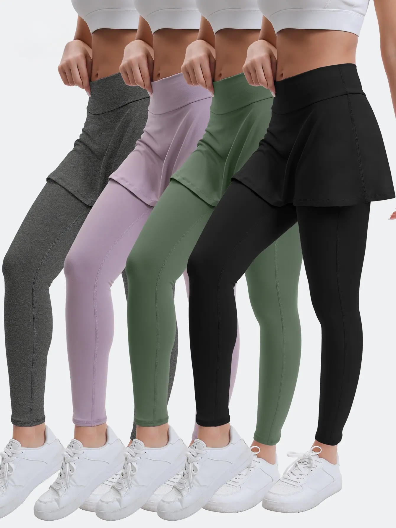 4-Piece Women's Dual-Use Skirt Legging Set Sweatpants High-Waisted Athletic Leggings Versatile Comfortable Activewear for Fitness Yoga Pilates Tennis Badminton Secure Fit Dual-Use Design Athleisure Style summerwins,travel essentials,camping essentials