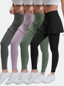 4-Piece Women's Dual-Use Skirt Legging Set High-Waisted Athletic Leggings Versatile Comfortable Activewear for Fitness Yoga Pilates Tennis Badminton Secure Fit Dual-Use Design Athleisure Style