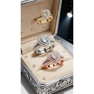 Elegant Heart-Shaped Rhinestone Ring Set! Zinc Alloy Women's Engagement Gift Jewelry