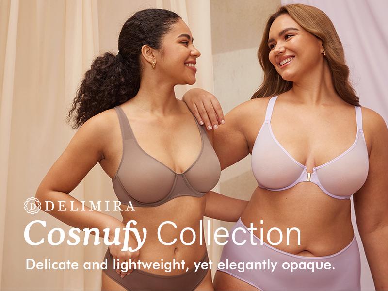 DELIMIRA Women's Cosnufy Posture Front Closure Bras Sheer Mesh Plus Size Underwire Unlined Bra Summervibes