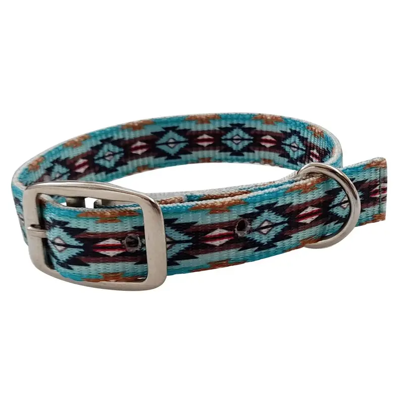 Teal Brown Southwest designed nylon dog collar, dog accessories, new dog collar