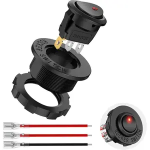 Nilight 1PC Round Rocker Switch with Shell, 12V-24V 20A Red LED SPST 3-Pin 2-Position Toggle Switch with 16AWG Wires for Car, Boat Vehicle Electrical On-Off Control