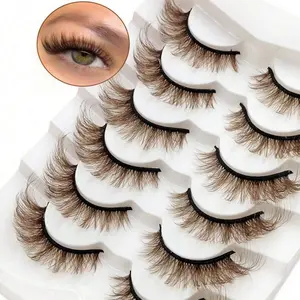 6 pairs of natural brown fake eyelashes, fashionable 3D Japanese cosplay, faux mink fur, dramatic anime eyelashes, Cosmetic, D Curl Eyelashes