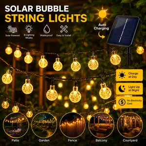 Solar Powered Bubble String Lights 12M 100 LED, Energy Efficient Durable Outdoor Decor Lamps, Auto Charging No Wiring Needed for Garden, Courtyard and Balcony Decoration