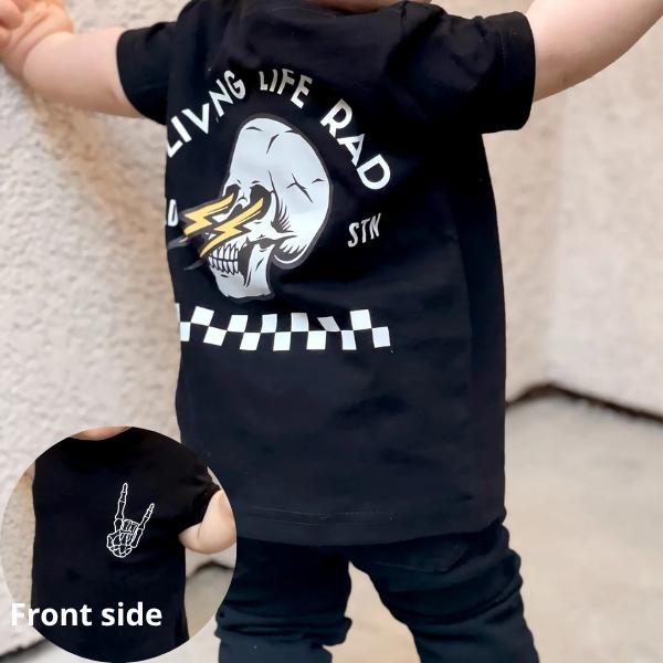 Radley Tee, Youth & Adult Living Life Rad Skull Lightning Graphic T-Shirt, Cool Kids Streetwear Outfit, Edgy Cartoon Punk Style Checkered Racing Vibe Tee, Motocross clothing, Streetstyle T-shirt, Moto Club lover Tee, Racing clothing, Matching family