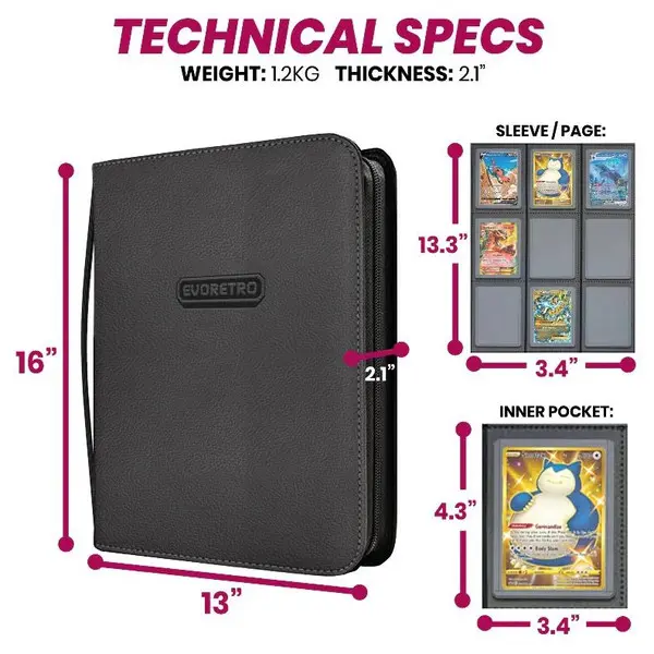 Toploader Binder for 216 Toploaded cards & 4 Slab pockets by EvoRetro