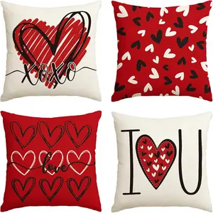 4-Piece Heart Letter Pattern Valentine's Day Pillow Covers, 45x45cm, Short Plush Material, Hidden Zipper, Indoor Outdoor Decor