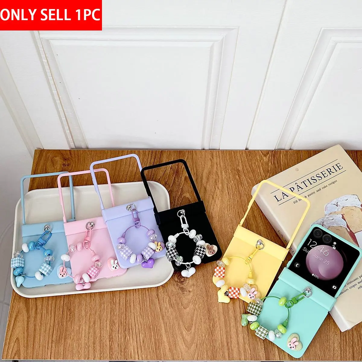 Jelly Color Phone Case with Hinge and Bracelet, Hard PC Back Panel, Protective Cover for Samsung Galaxy Z Flip8, Z Flip7, Z Flip7fe, Z Flip6, Z Flip5, Protective Cellphone Cover