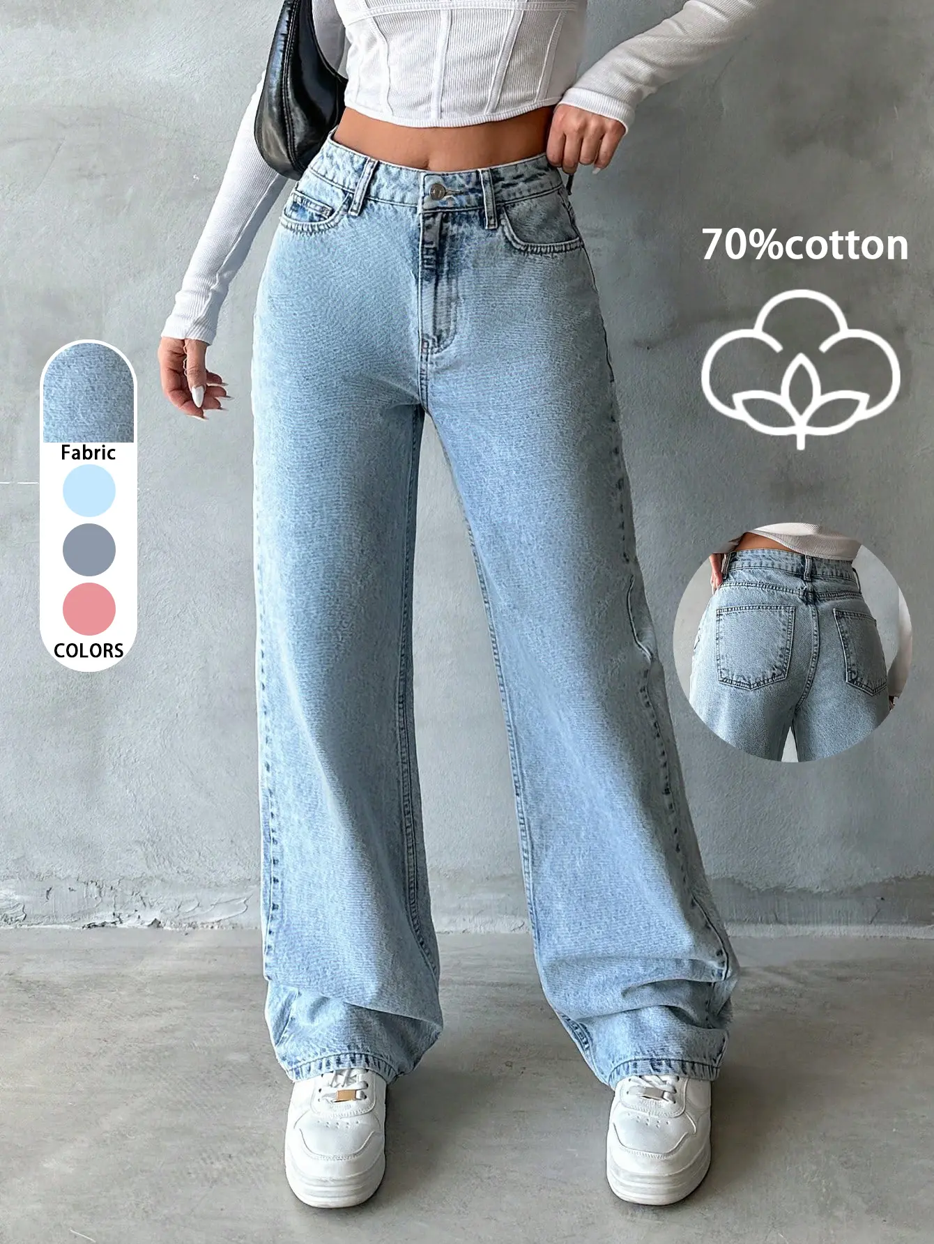 Women’s Mid-Rise Non-Stretch Loose Wide-Leg Minimalist Basic Fashion Jeans - Vintage Washed Denim Bottom, Trendy Casual Fit, Comfortable Stylish, Suitable for Everyday Wear, Outdoor Activities