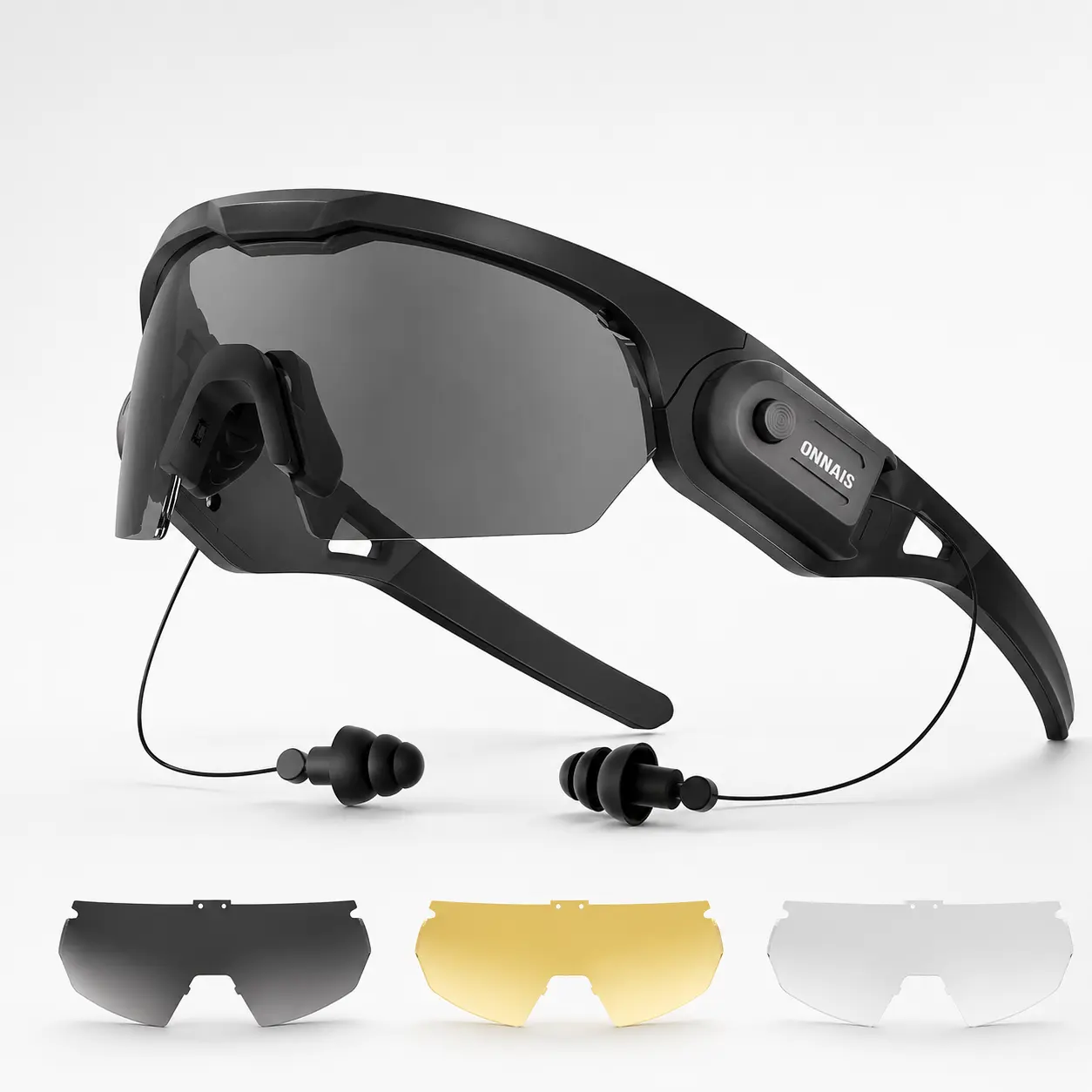ONNAIS 2-in-1 Safety Goggles & Construction Gear - Polycarbonate Lenses, Retractable Earplugs, 3 Interchangeable Lenses, Detachable Temple Modules, Hard Case for DIY Home Projects, Outdoor Sun Shield