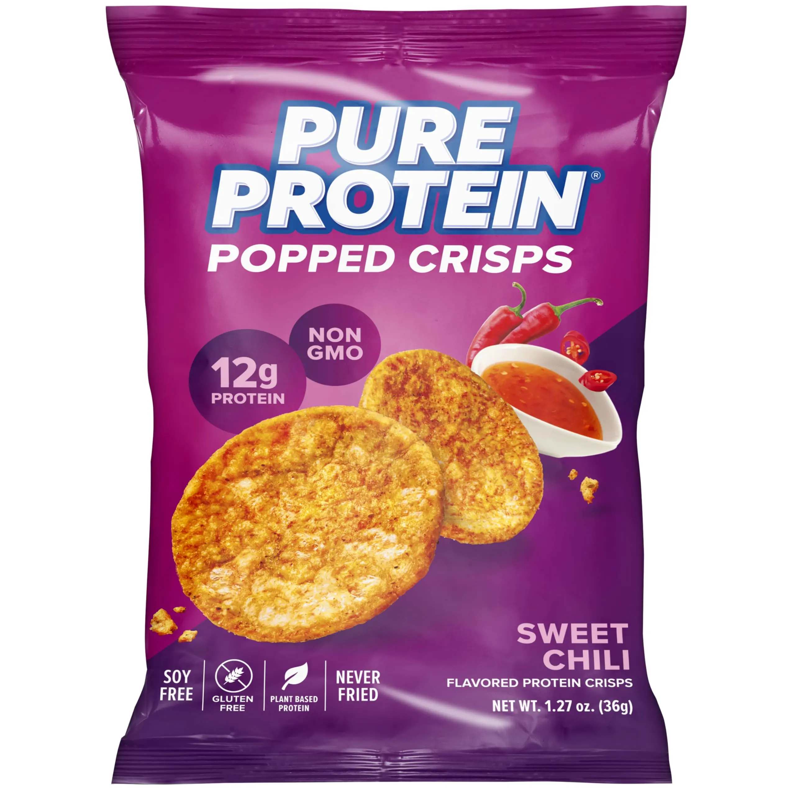 Pure Protein Popped Crisps, Sweet Chili, High Protein Snack, 12G Protein, 1.27oz., 12 Count