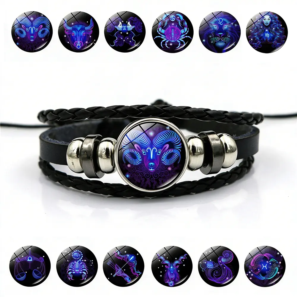 Zodiac Signs Spirit Bracelet Zodiac Bracelet for Women Men Adjustable 12 Constellation Bracelet Multilayer Zodiac Black Leather Bracelets Zodiac Sign Wrap Bracelet for Women Men Birthday Jewelry,bracelet for couples