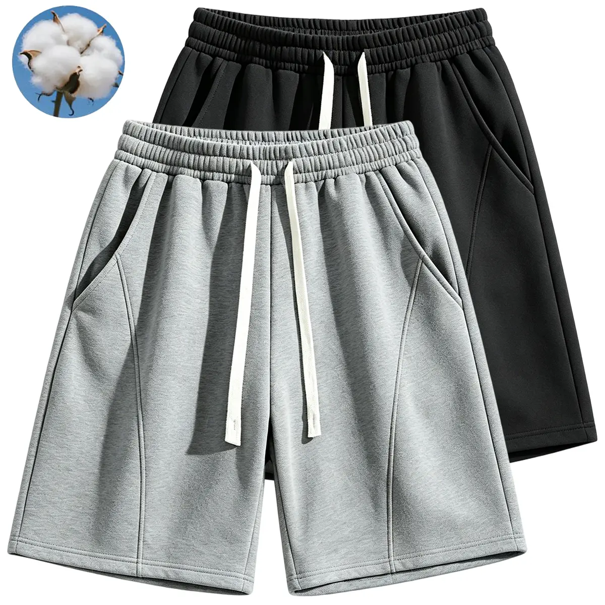 2Pcs Cotton Polyester Blend Men's Loose Sweat Shorts Elastic Waist Casual Workout Summer Drawstring Shorts 2Pcs Cotton Polyester Blend Men's Loose Sweat Shorts Elastic Waist Casual Workout Summer Drawstring Shorts
