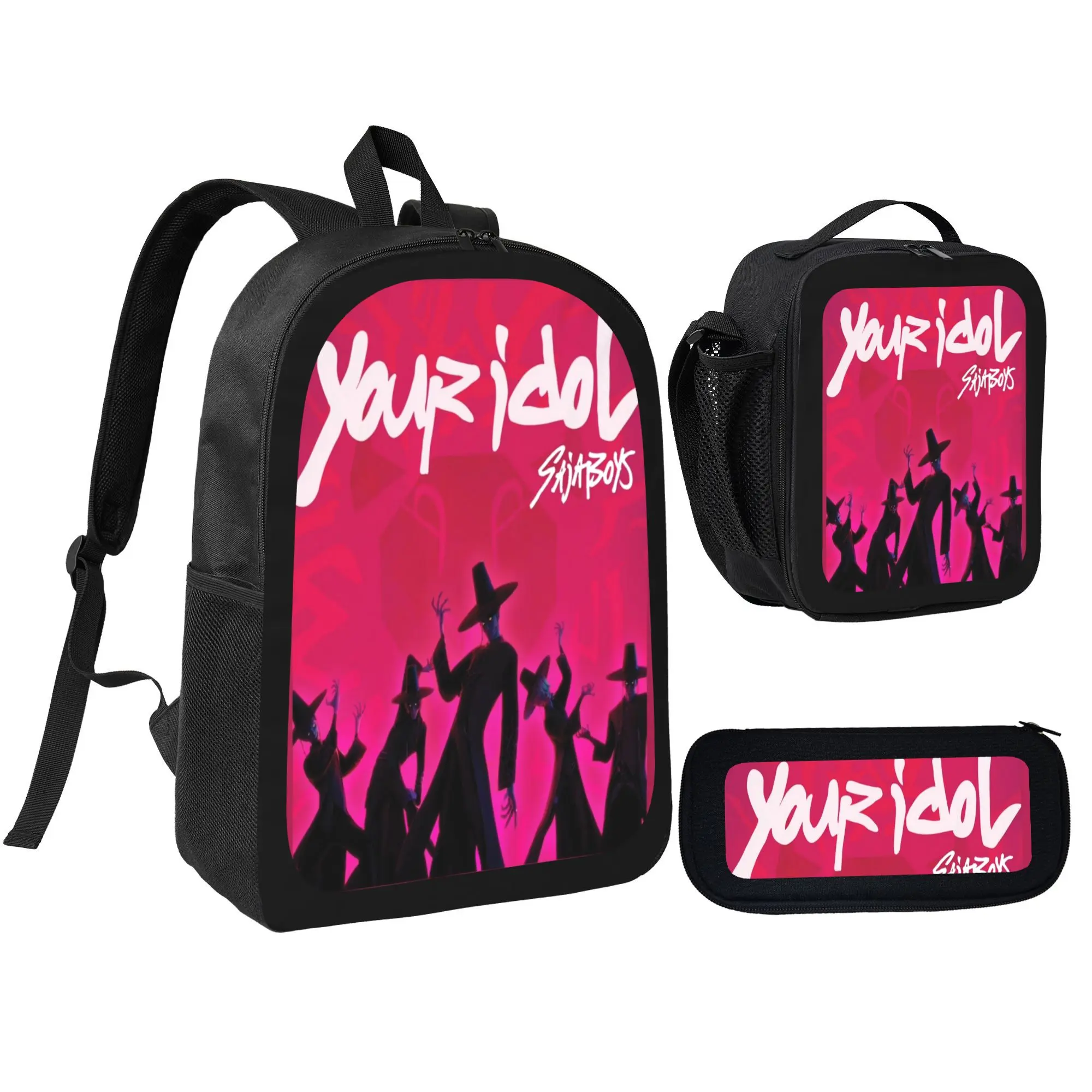 1. Your Idol Sin Boys 3 Piece Backpack Set | Backpack + Lunch Bag + Pencil Case Waterproof Alt Teen School Bag