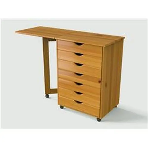Adeptus 7-Drawer Solid Wood Gate Leg Roll Cart Desk with Gate Leg Extension - Med Pine, Solid Wood Construction, Ideal for Scrapbooking, Wipe with Dry Cloth (Commercial/Office Furniture)