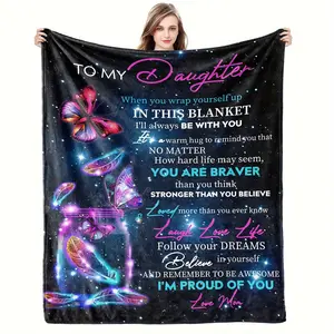 1 Piece Blanket for Daughter, Birthday Gift from Mom, I Love You Letter, Super Soft Flannel Lightweight Bed Blanket (Daughter Gift)