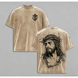 Tears of Blood – Christ’s Love in Pain - Jesus Crown of Thorns Tee Washed God Apparel Tee, Easter T-Shirt, Jesus T-Shirt, Easter Streetwear, Christian Apparel Graphic Tees, Gym Pump Cover Church Outfit