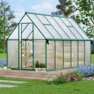 GAOMON 8'X12' Aluminum-Framed Polycarbonate Greenhouse, Heavy Duty Polycarbonate Greenhouse with Quick Setup Structure and Roof Vent, Large Enhanced Aluminum Greenhouses Kit for Outdoors-A