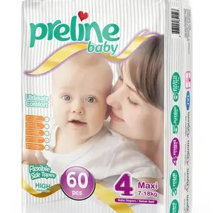 (15-40 lbs) Preline Baby Diapers Size 4 Maxi, 60 Pieces, Runs Small, Check Weight sensitive skin